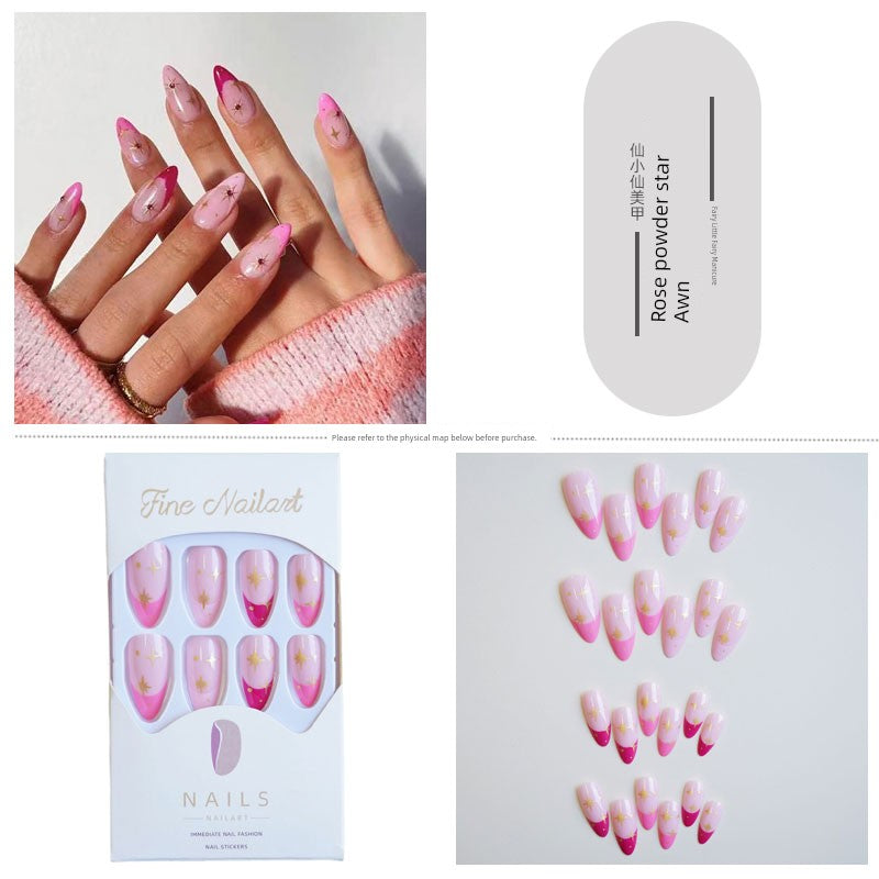 Classical Flower Oil Painting Wearing Armor Gilding Rose Nail Stickers Retro European American Style Artistic Finished Product Fake Nail Tip