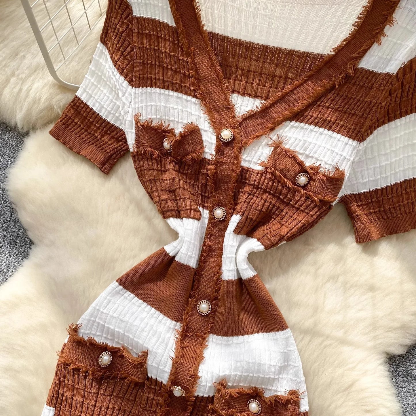 Chic Knitted Slim Waist Office Lady Sweater Maxi Dresses