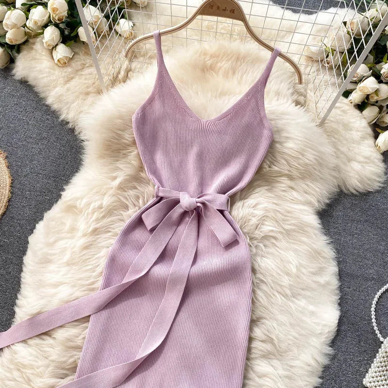 Chic Split Knitted Elastic Bodycon Dresses Streetwear