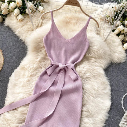 Chic Split Knitted Elastic Bodycon Dresses Streetwear