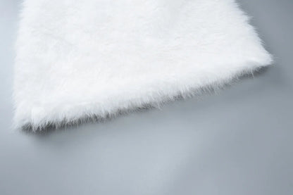 Furry Mini White Dress Hipster Spaghetti Strap Low Cut Backless Body-Shaping Vestidos Birthday Party Clubwear