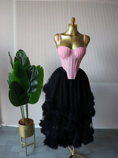 Spaghetti Strap Top and Pleated Skirt Dresses