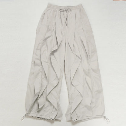 Ruched Lantern Sleeve Drawstring Patchwork Pants