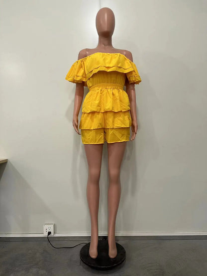 Ruffles Slash Neck Elegant Romper