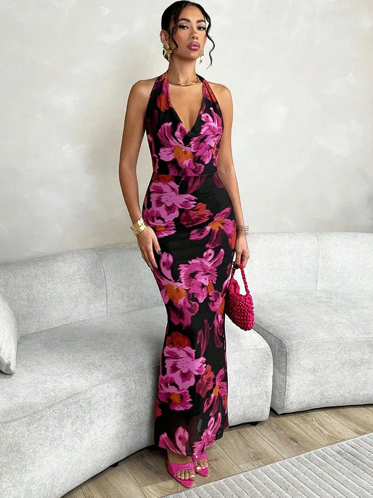 New Print Sleeveless Lady Elegant Mesh Dresses