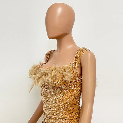 Short Sequins Halter Feathers Spicy Dresses
