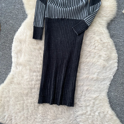 Cold Shoulder Long Sleeve Ribbed Knit Bodycon Midi Dress Elegant Fall Winter
