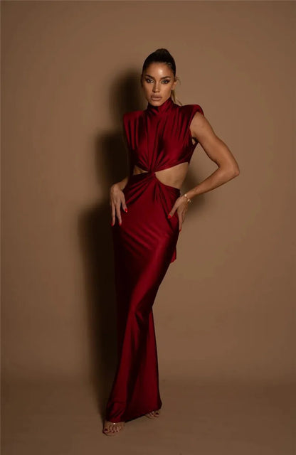 Sleeveless Bodycon Turtleneck Maxi Dress