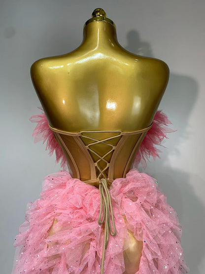 Strapless Ruffles Bodycon Maxi High Split Outfits