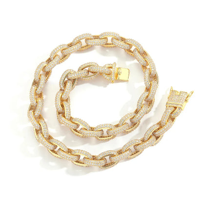 7"-24" Hip Hop 5A+ CZ Stone Paved Bling Iced Out O Shape Link Chain Necklaces (Gold Silver Color Gift)