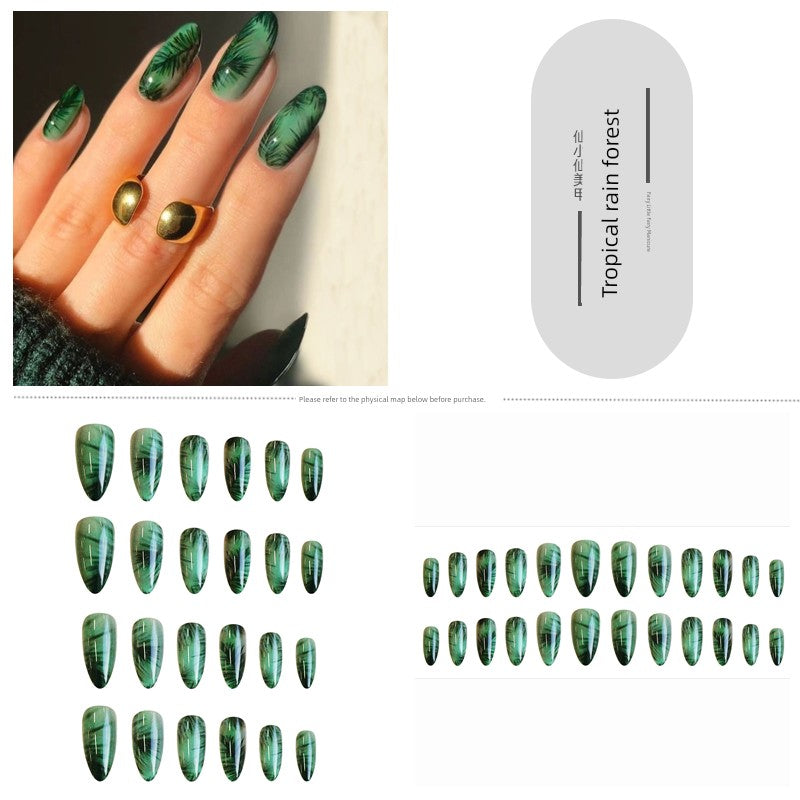 Classical Flower Oil Painting Wearing Armor Gilding Rose Nail Stickers Retro European American Style Artistic Finished Product Fake Nail Tip