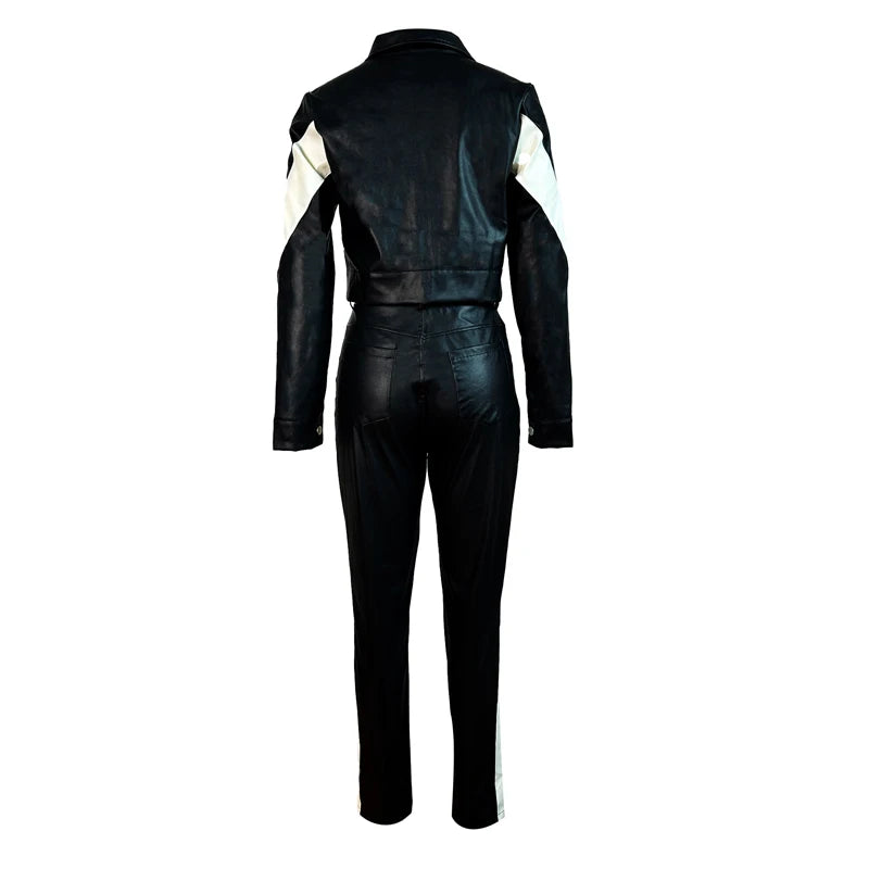 Jackie New Arrivals Faux Leather Jacket and Pants Outfits (Two Piece Set)