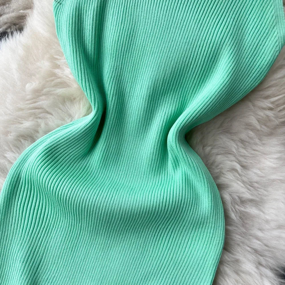 Sleeveless Slim Knitted Mini Bodycon Dresses