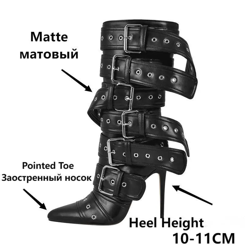 Mid-Calf Buckle Stiletto Boots