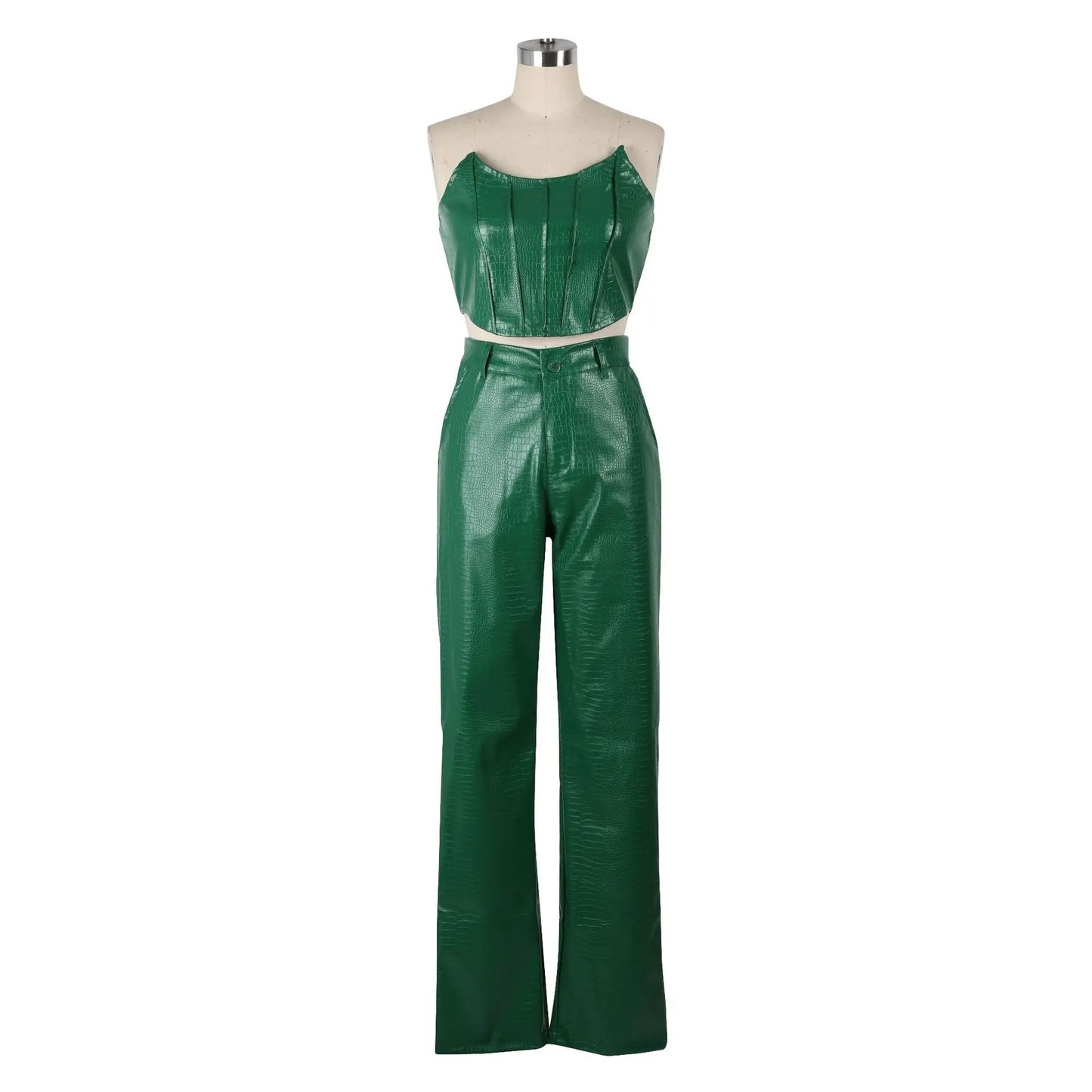 Gracia's Corset Cut-Out Cargo Sexy Sleeveless Jumpsuits PU Leather Matching Set  (2 Piece Outfits)