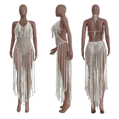 Knitted Tassel See Through Holiday Beach Bodysuits