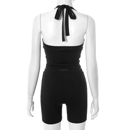 Halter Backless Vest + Stretchy Short Matching Sets