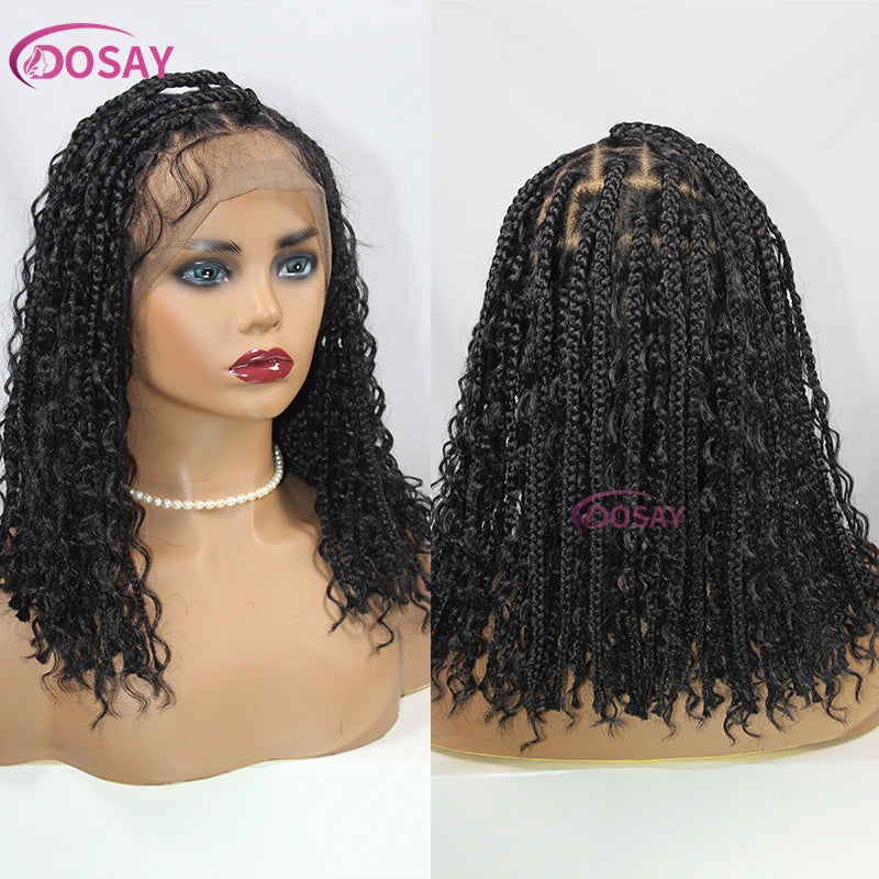 Sue Synthetic Curly Wigs Short Bob 360 Full Lace Braids Wigs 12 Inch Boho Knotless Braided Wigs Goddess Box Wig Pre-Pluck Baby Hair