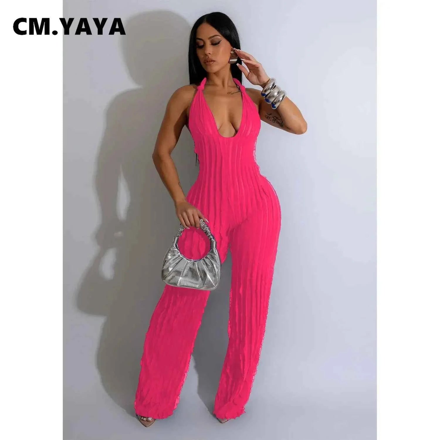 Ruffles Deep V-neck Halter Backless Wide Leg Jumpsuits
