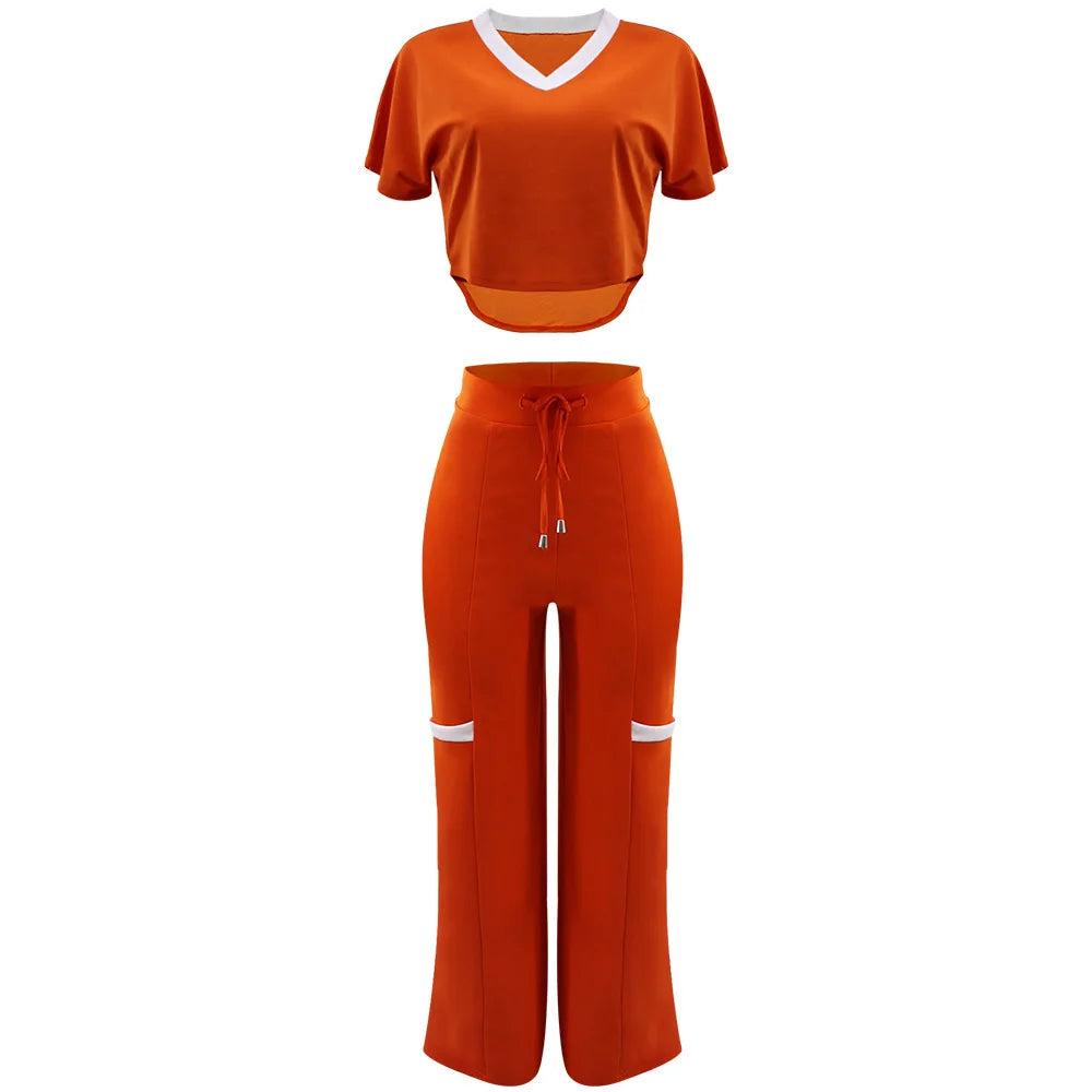 Katey Short-Sleeved T-shirt Straight Elegant Two-Piece Pant Suit