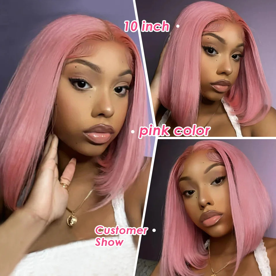 Pink Bob Wig Silky Straight Lace Front Human Hair Wigs For Women Short Bob Transparent Lace Wig Bleached Knots Pre Plucked Pink