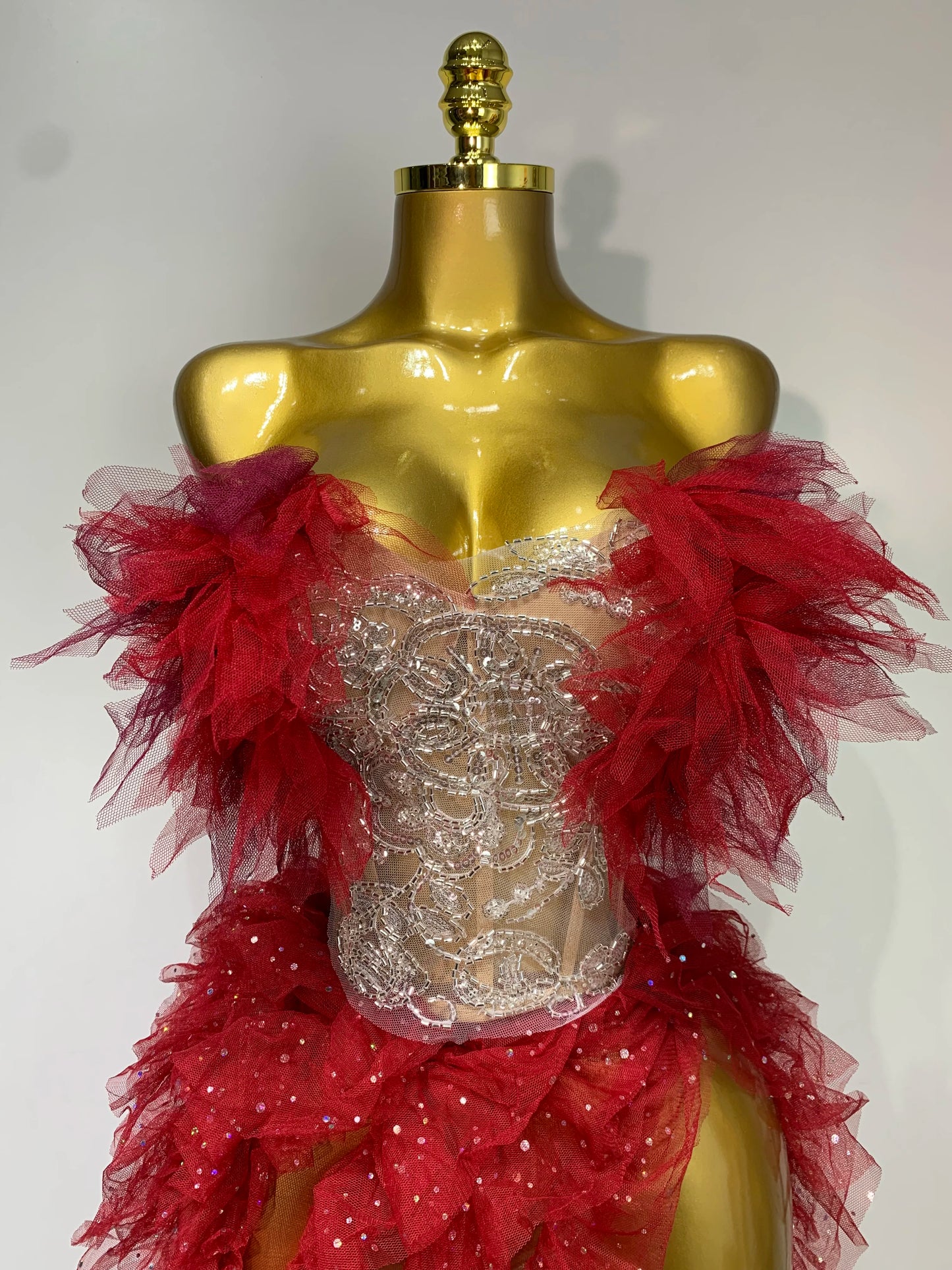 Strapless Ruffles Bodycon Maxi High Split Outfits