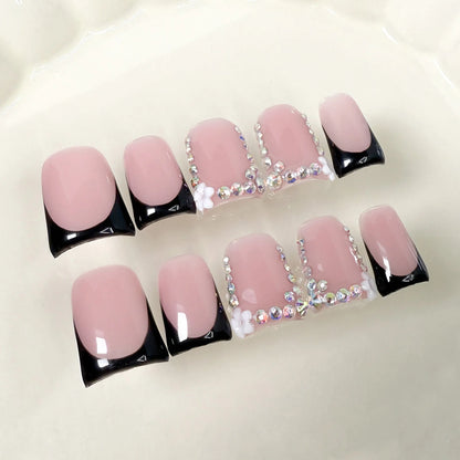 10pcs Handmade Fake Nails Duckbill Shaped Press On Nails Colorful Leopard-print French False Nails With 3D Carved Flower Designs