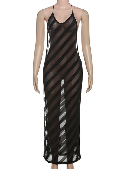Stretchable Solid Spaghetti Straps Backless Maxi Dresses