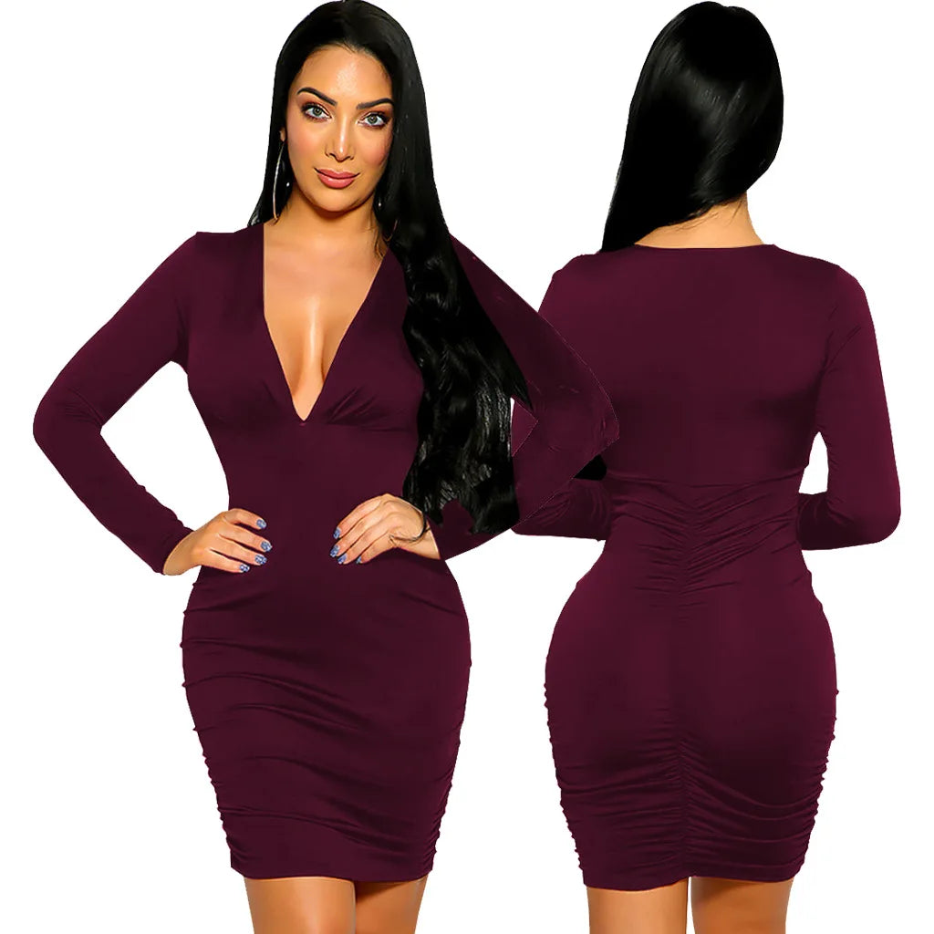 Deep V-neck Women Dresses