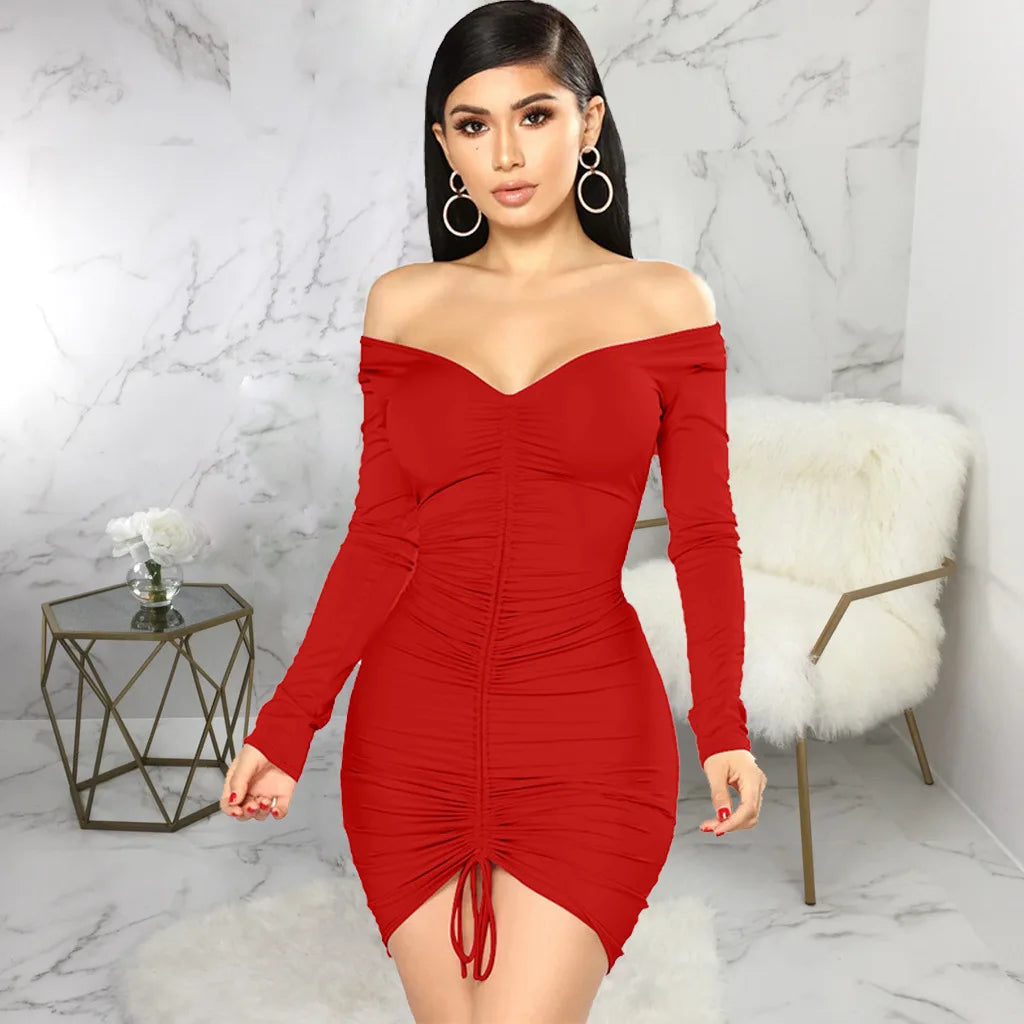 Big V-neck slightly wrinkled chest wrap dresses