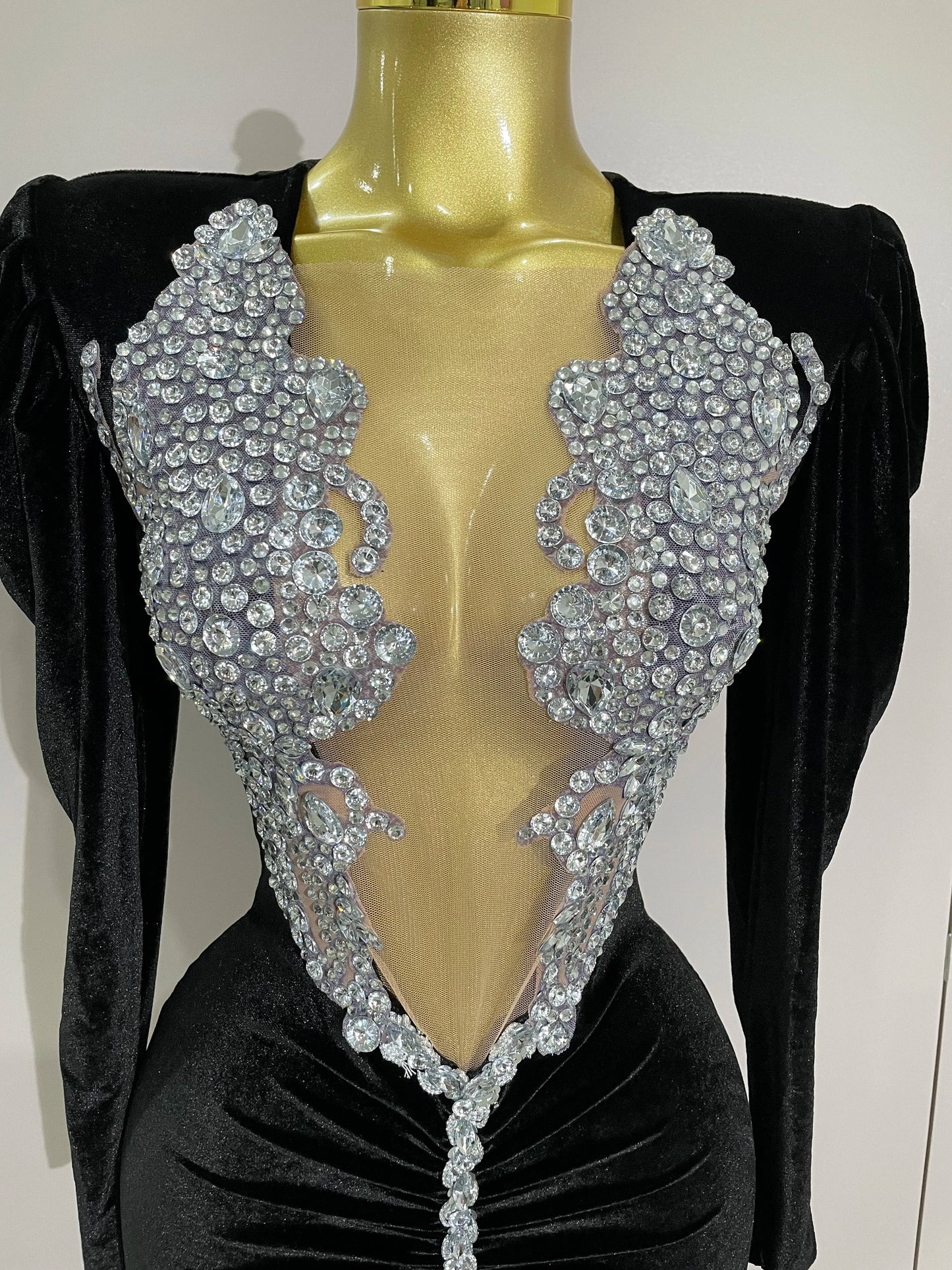 Luxury Sparkly Crystal White Velvet Mini Dresses