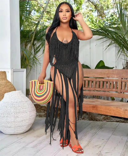 Knitted Tassel See Through Holiday Beach Bodysuits