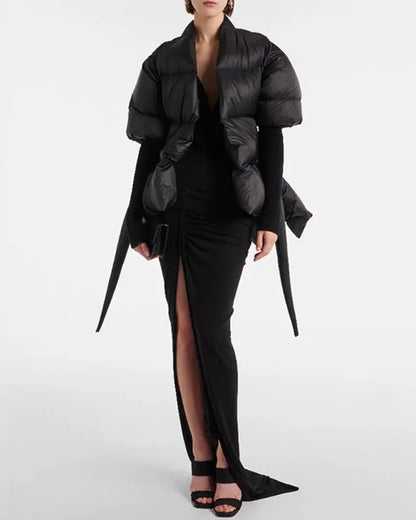 Celebrity High Quality Belt Thickened Bubble Coat