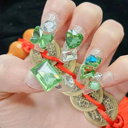 10pcs High Quality Press on Nails Green Starry Sky Shining Eyes Nail Equipment Nails