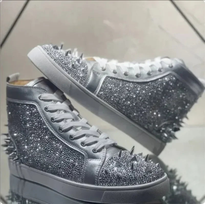 Rrazyi Silver Diamonds Spikes Sneakers