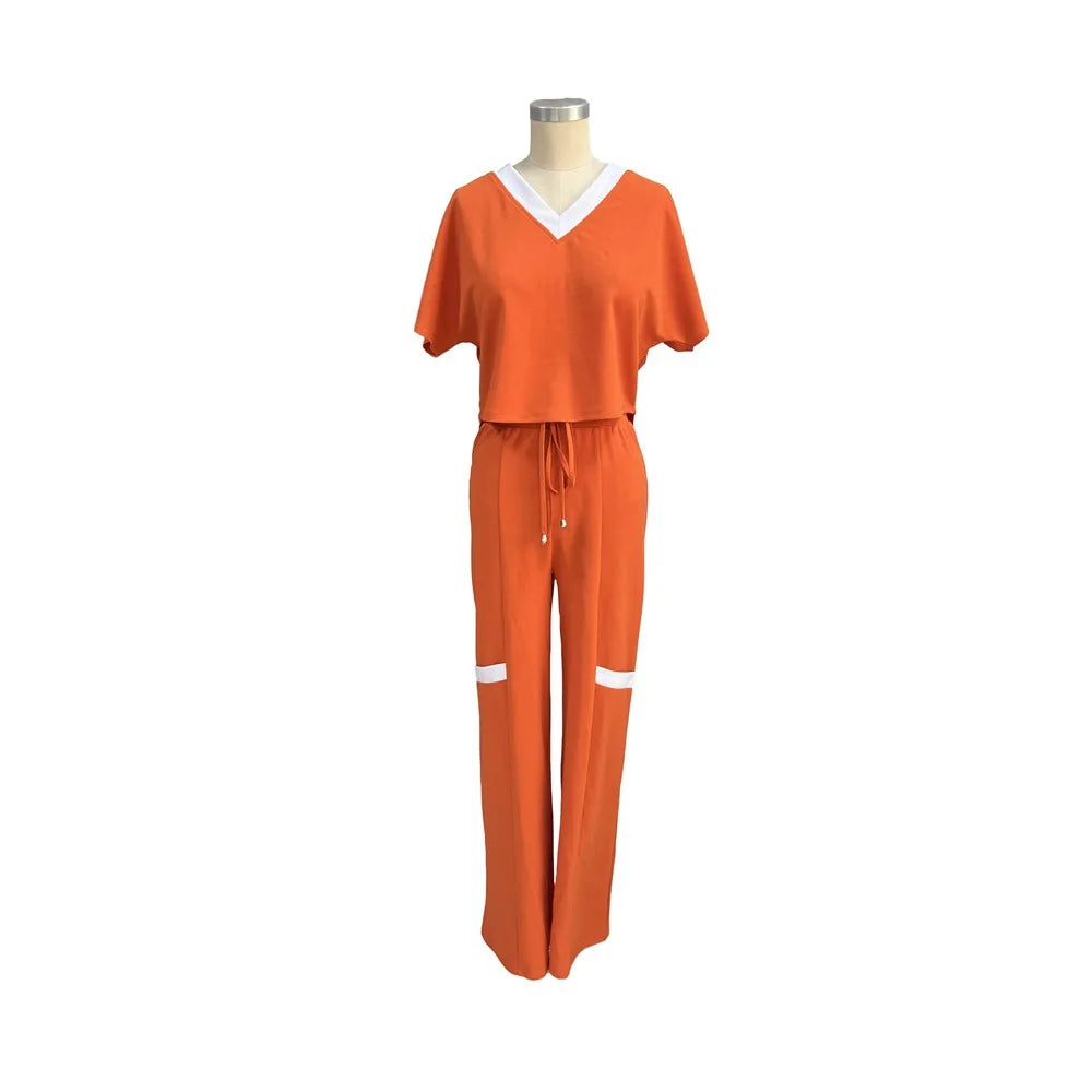 Katey Short-Sleeved T-shirt Straight Elegant Two-Piece Pant Suit