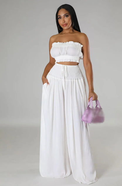 Luxury Breathable Sleeveless Crop Tube Top + Wide Leg Bottoms (2pcs.)