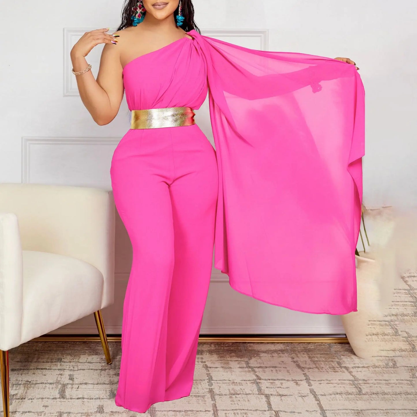 Diane Diagonal Neck High Waist Jumpsuit (fashion)