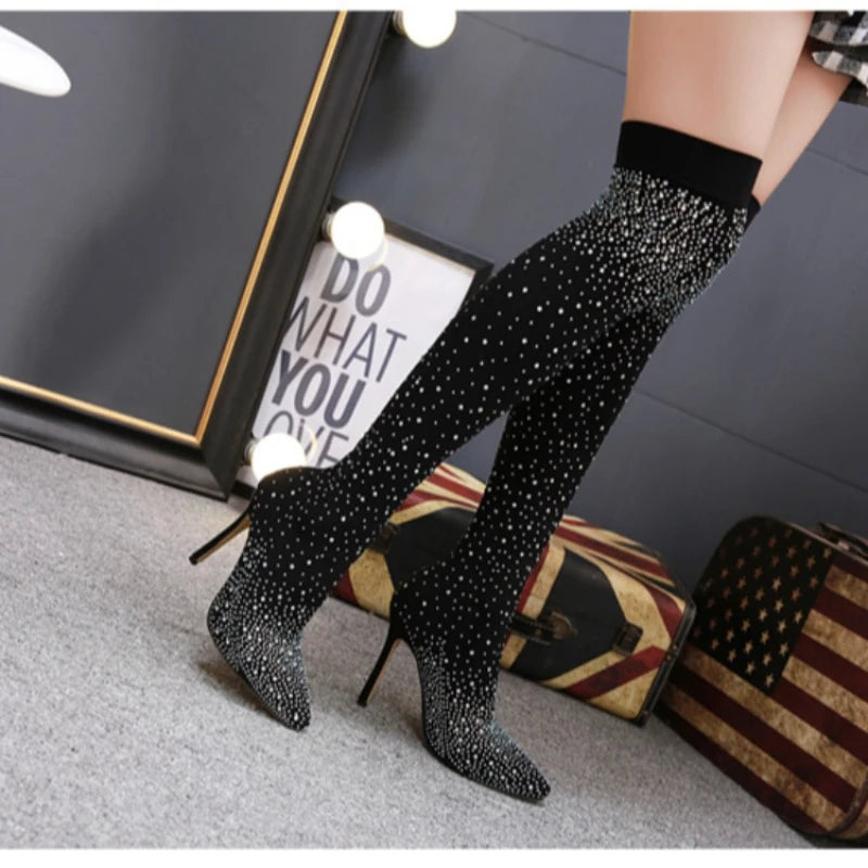 Deana Stretch Sock Boots (Rhinestone )