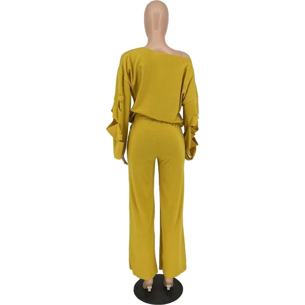 Oliva's Round Neck Pullover Hole Solid Pant Sets