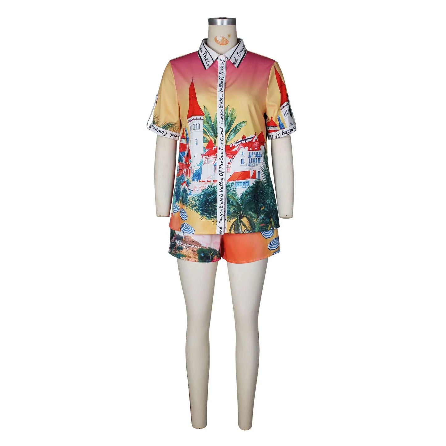 Elegant Printed Shirt Tops + Shorts Outfits