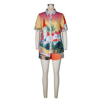 Elegant Printed Shirt Tops + Shorts Outfits
