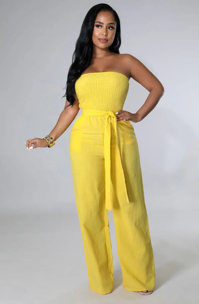 Casual Sleeveless Straight Belted Jumpsuits