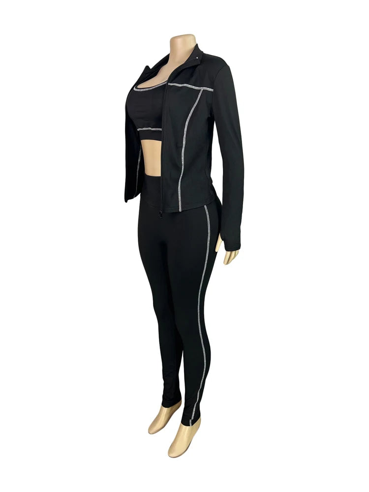 Long Sleeve Jacket + Tank Top + Tight Pant Sets (3 Piece Sets)