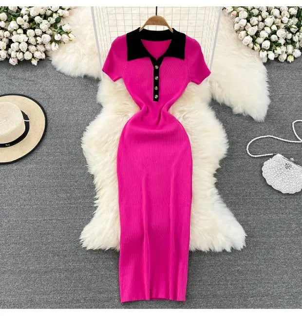 High Waist A-Line Silhouette Single Button Maxi Dresses