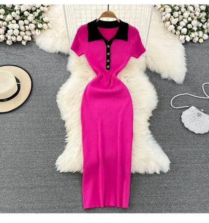 High Waist A-Line Silhouette Single Button Maxi Dresses