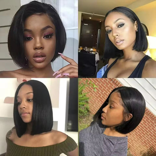 Short Bob Wig Transparent Lace Frontal Wigs Human Hair 100% Straight Bob Wigs Pre Plucked 13x4 Lace Front Wigs