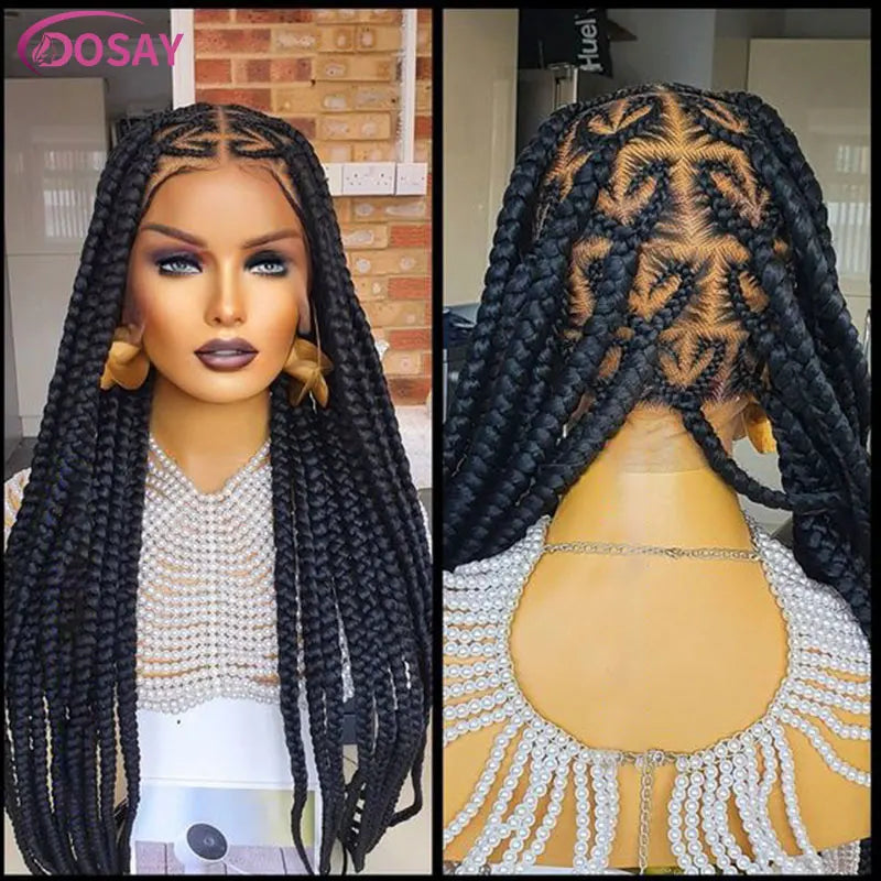 "On Sale"  Heart Box Braids Lace Wig 36 Inches Synthetic Lace Braided Wigs Cornrow Braids Lace Front Wigs For Black Women Clearance