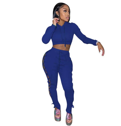 Cross-Border Tied Tops + Pants Hollow Sets(2 Piece Set)