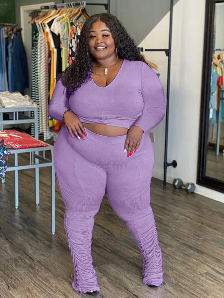 Long Sleeve Top and Pants Set Purple Knit Set (Tight)